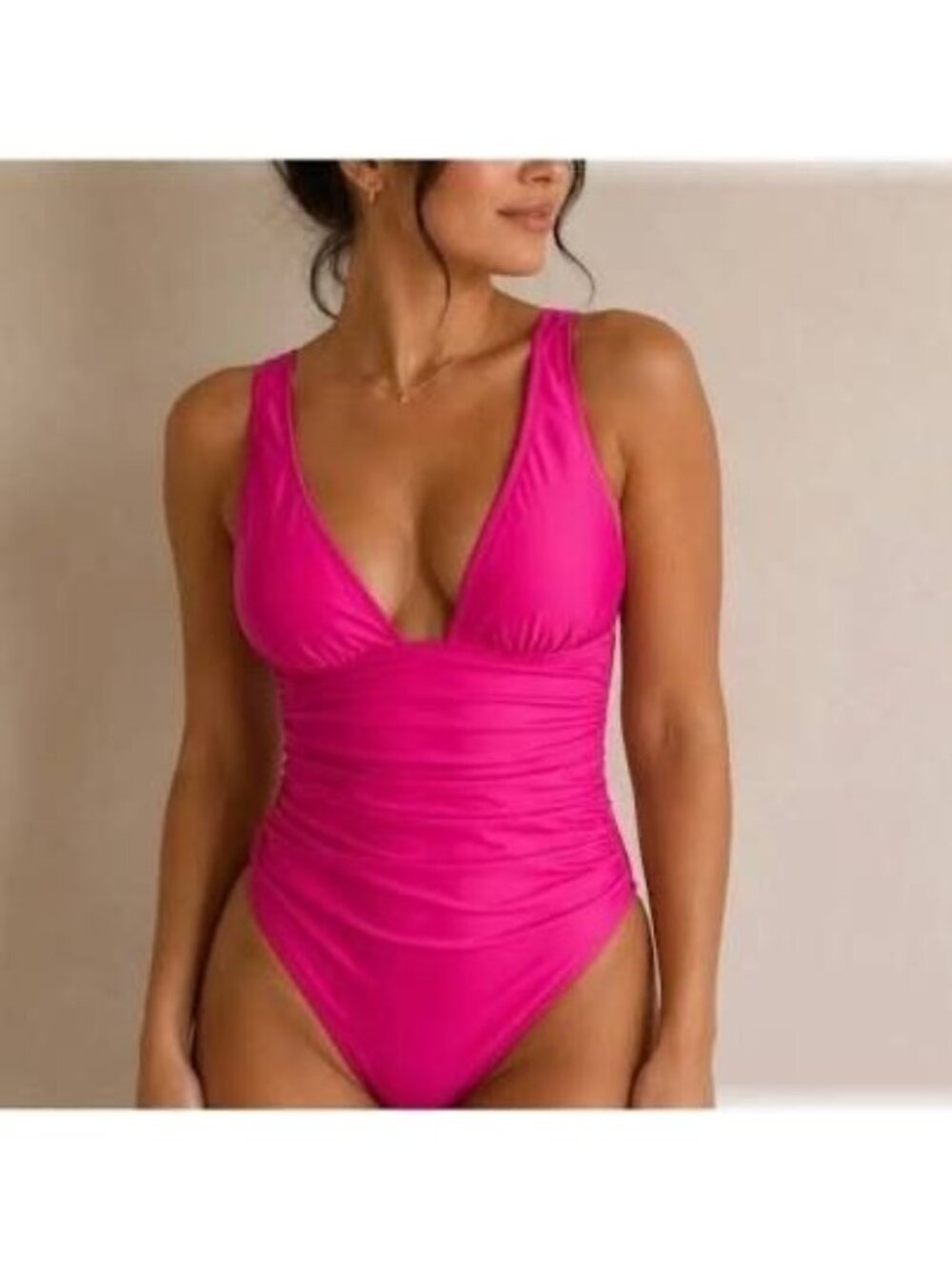 NWT J.Crew Ruched V Neck One-Piece Swimsuit 4 Fuchsia Pink NEW Tummy Control